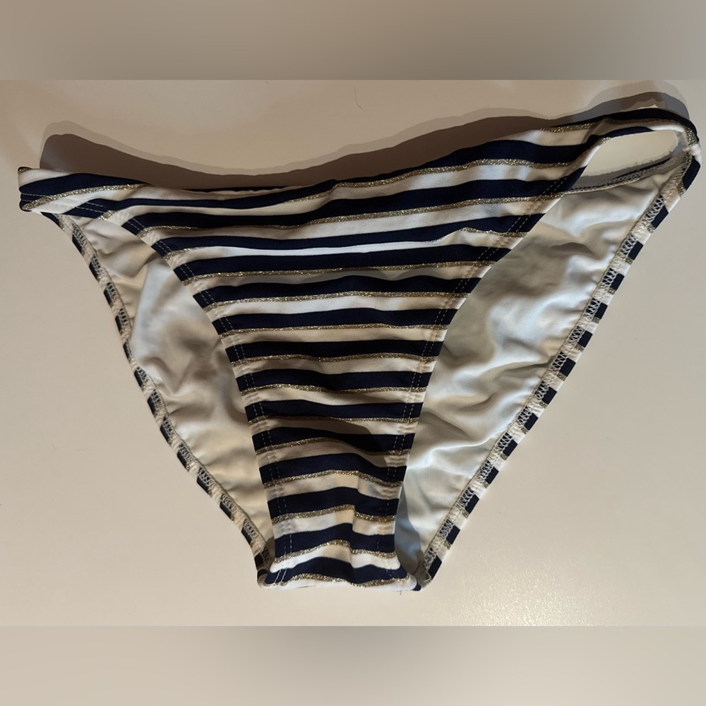 LeTarte bikini bottoms size L white/navy/gold with gold accents 👙🏖️🌊